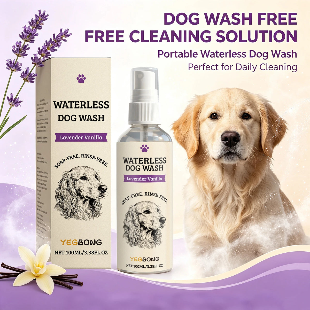 Waterless Dog Shampoo Spray for Fresh Coat and Odor Removal
