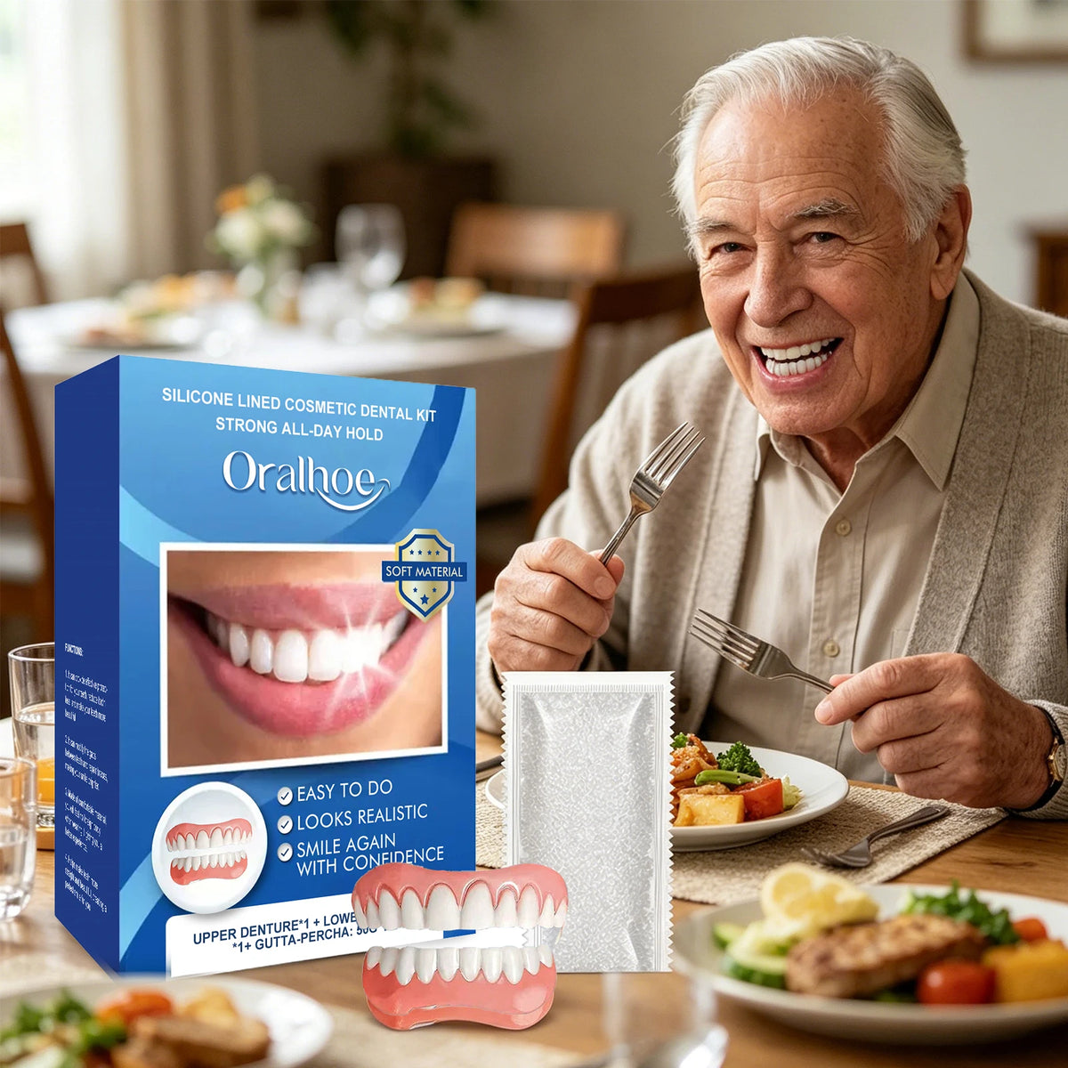 Instant Cosmetic Dental Veneers Kit for Upper and Lower Teeth