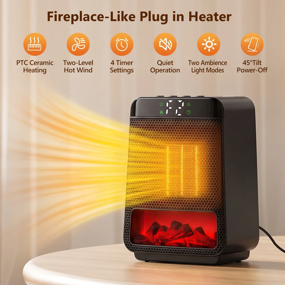 Portable PTC Ceramic Space Heater with Ambient Light and Timer