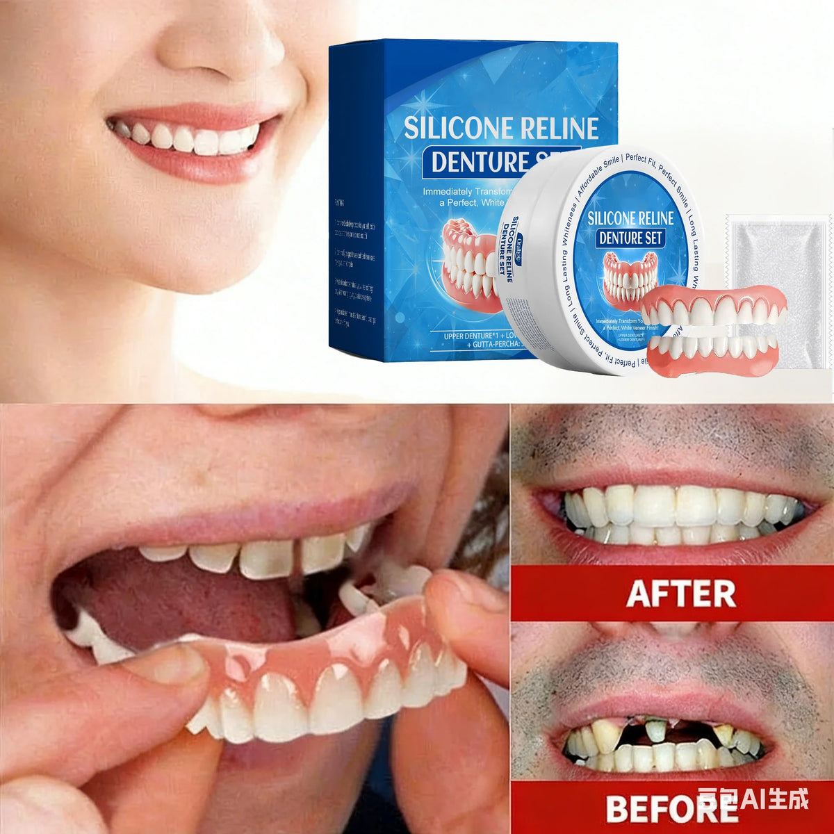 Temporary Silicone Smile Veneers for Upper and Lower Teeth