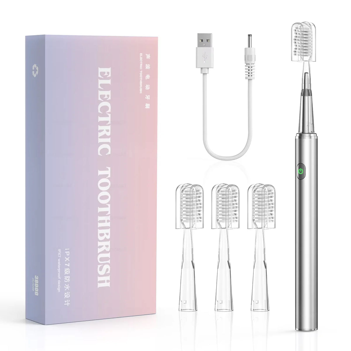 Rechargeable Acoustic Electric Toothbrush with 4 Replacement Heads