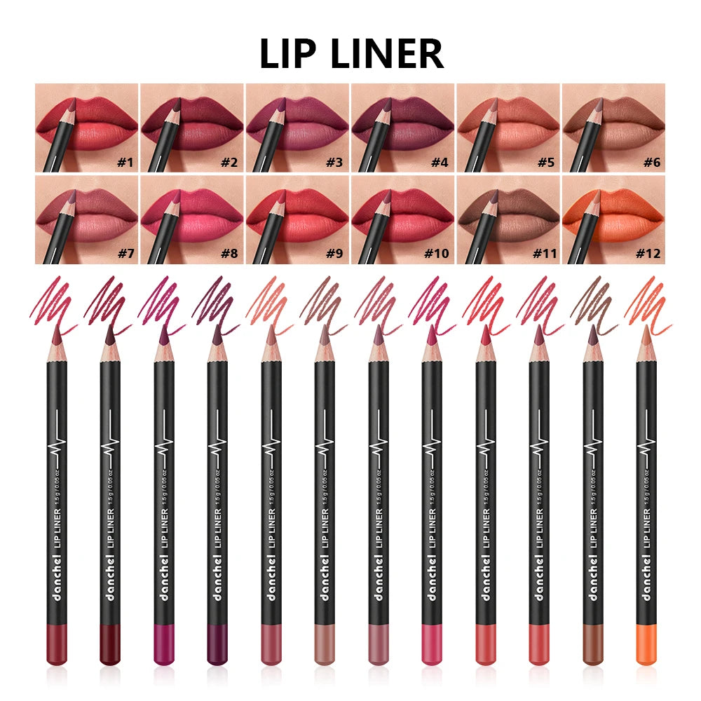 12-Color Waterproof Matte Lip Liner Pencil Set - 8