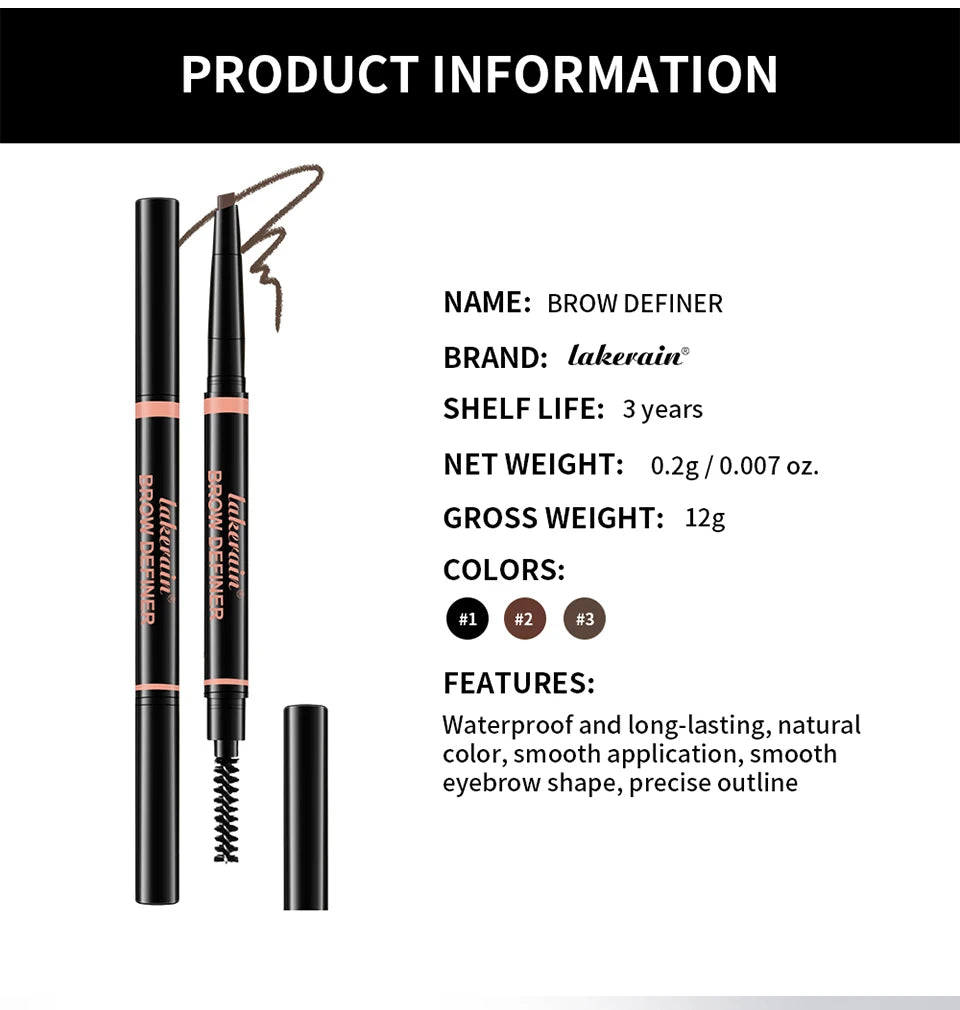 Waterproof Triangular Tip Eyebrow Pencil with Grooming Brush
