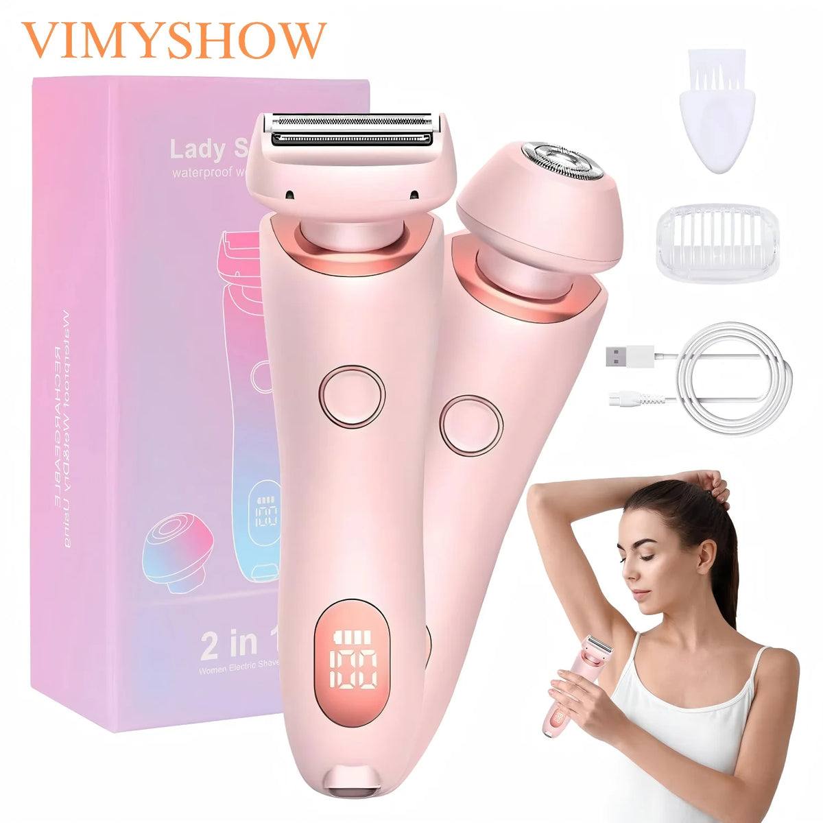 2-in-1 Electric Hair Shaver for Women - Painless Body & Face Trimmer