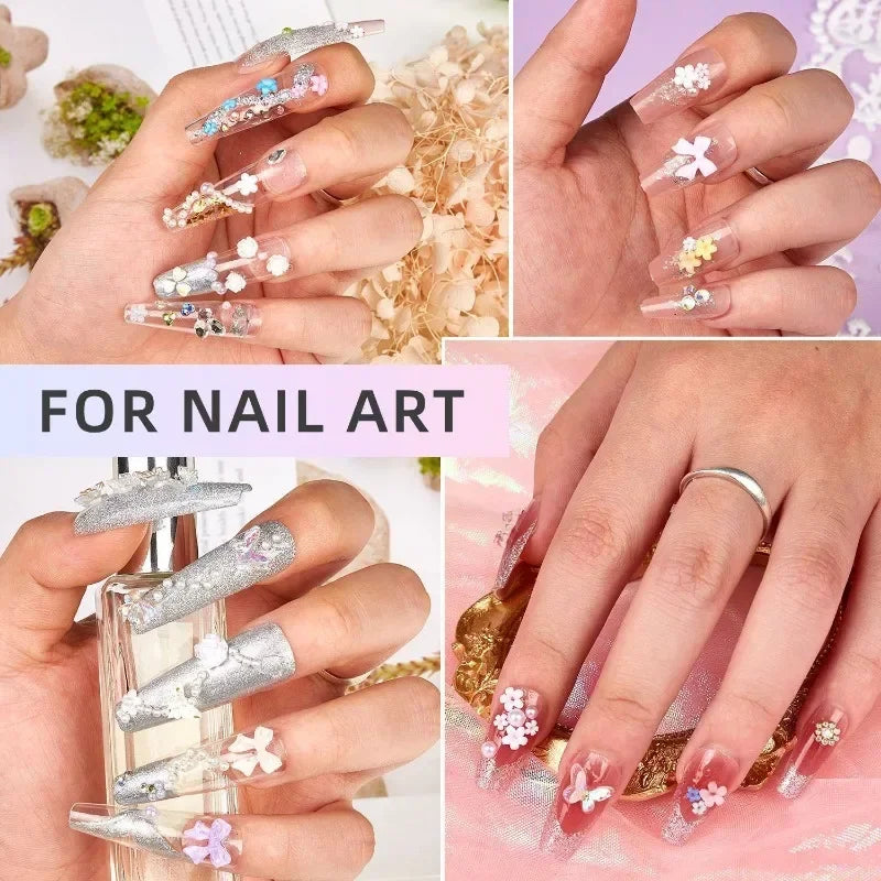 3D Mixed Nail Art Decoration Set with Bows, Flowers, and Pearls
