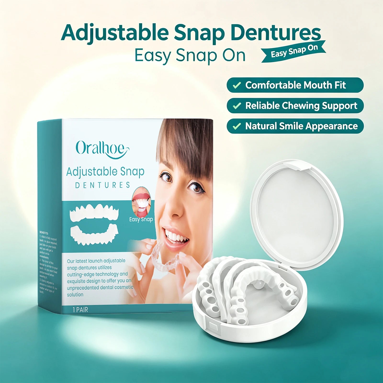 Adjustable Snap-On Dentures for Missing Teeth Repair - 3