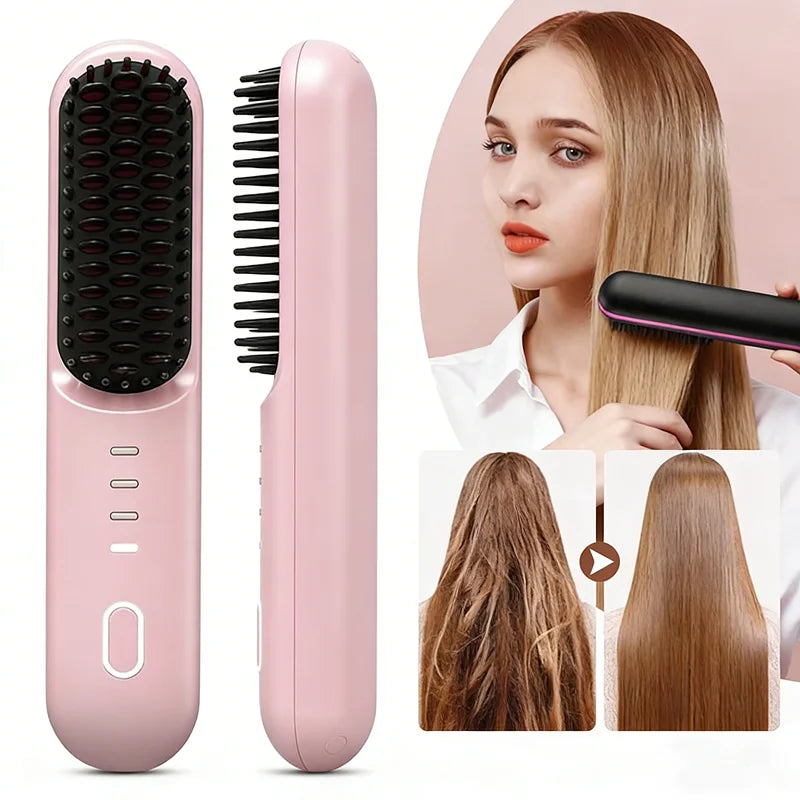 Fast-Heating Ionic Hair Straightening Brush for Frizz-Free Styling - 3