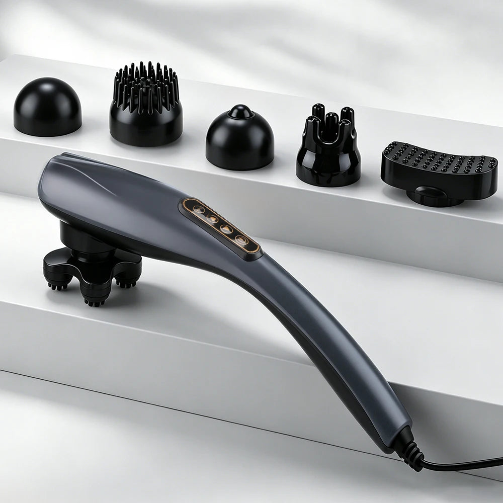Electric Handheld Percussive Body Massager with 6 Attachments
