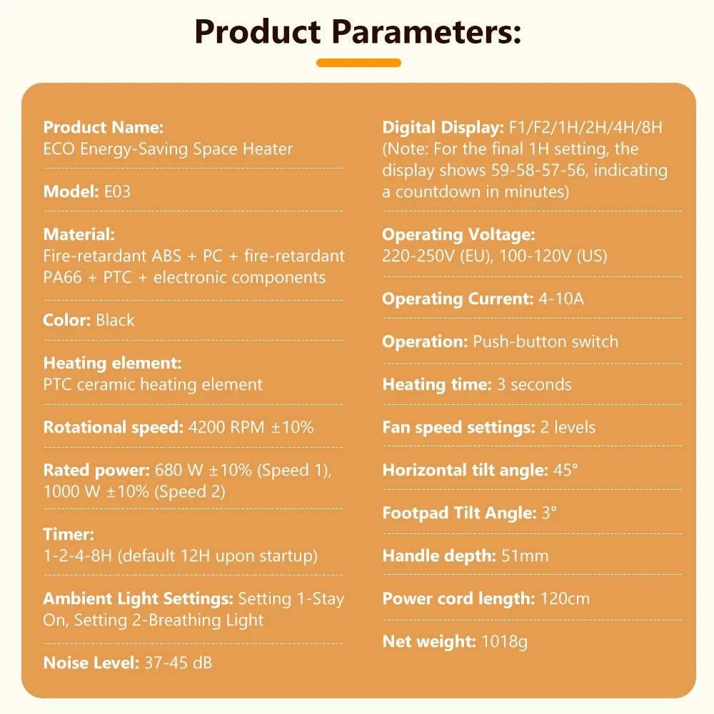 Portable PTC Ceramic Space Heater with Ambient Light and Timer - 24
