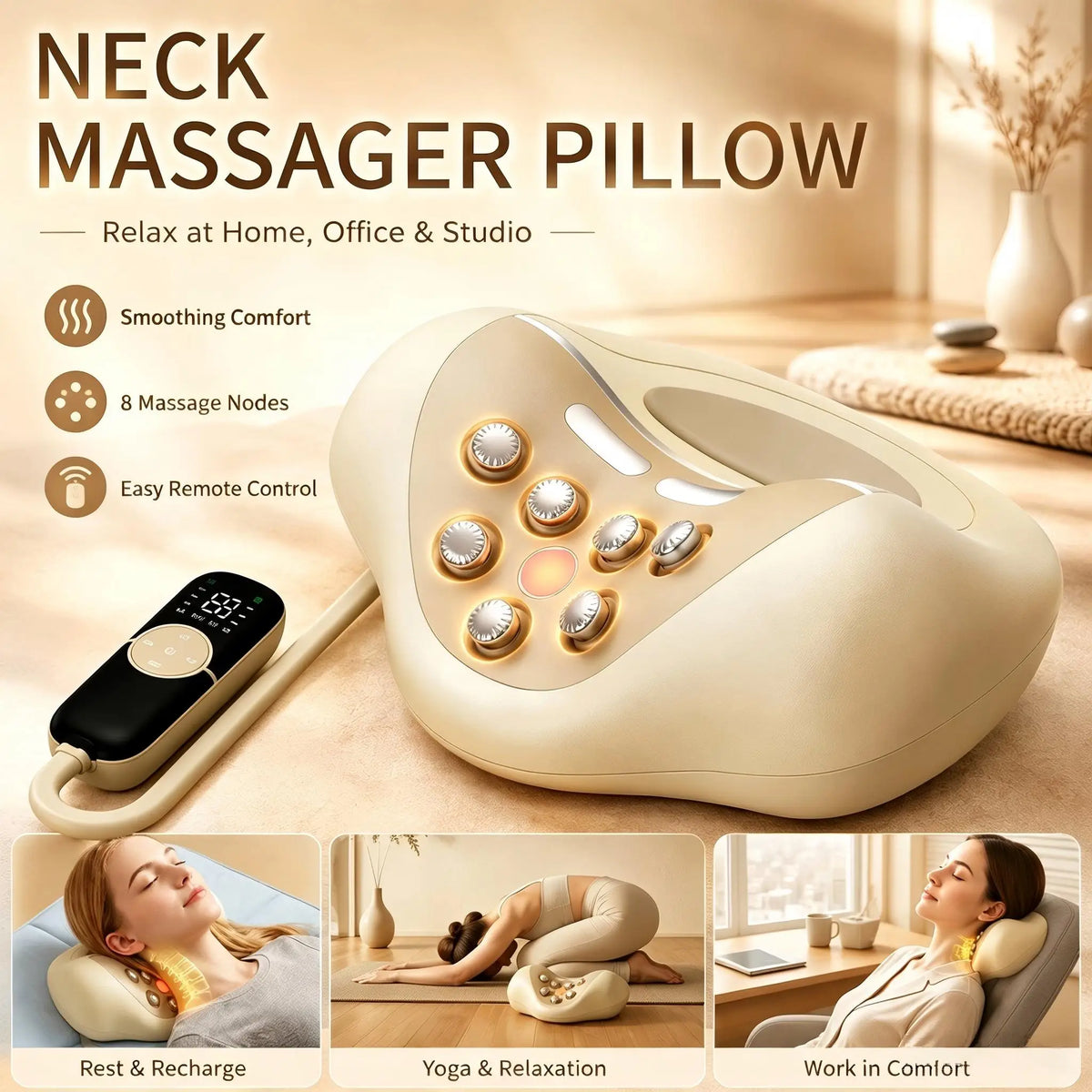 4-in-1 Rechargeable Neck Massage Pillow with Cervical Traction