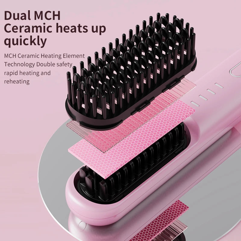 Fast-Heating Ionic Hair Straightening Brush for Frizz-Free Styling - 5