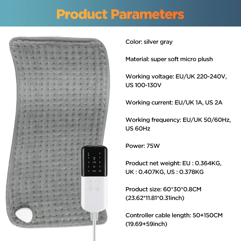 Electric Heating Pad with 10 Temperature Levels and Timer - 20