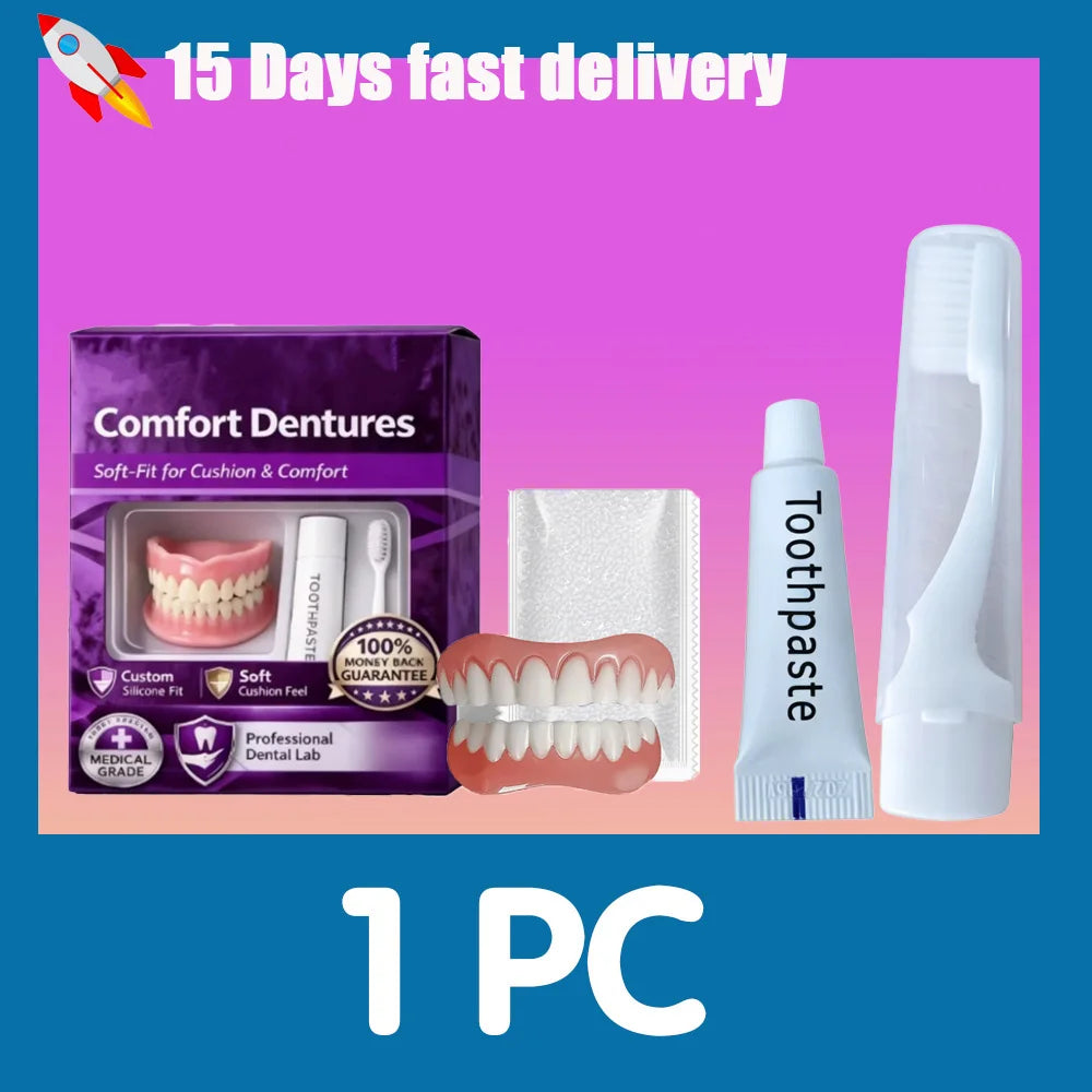 Moldable Silicone Instant Denture Set with Toothpaste and Toothbrush