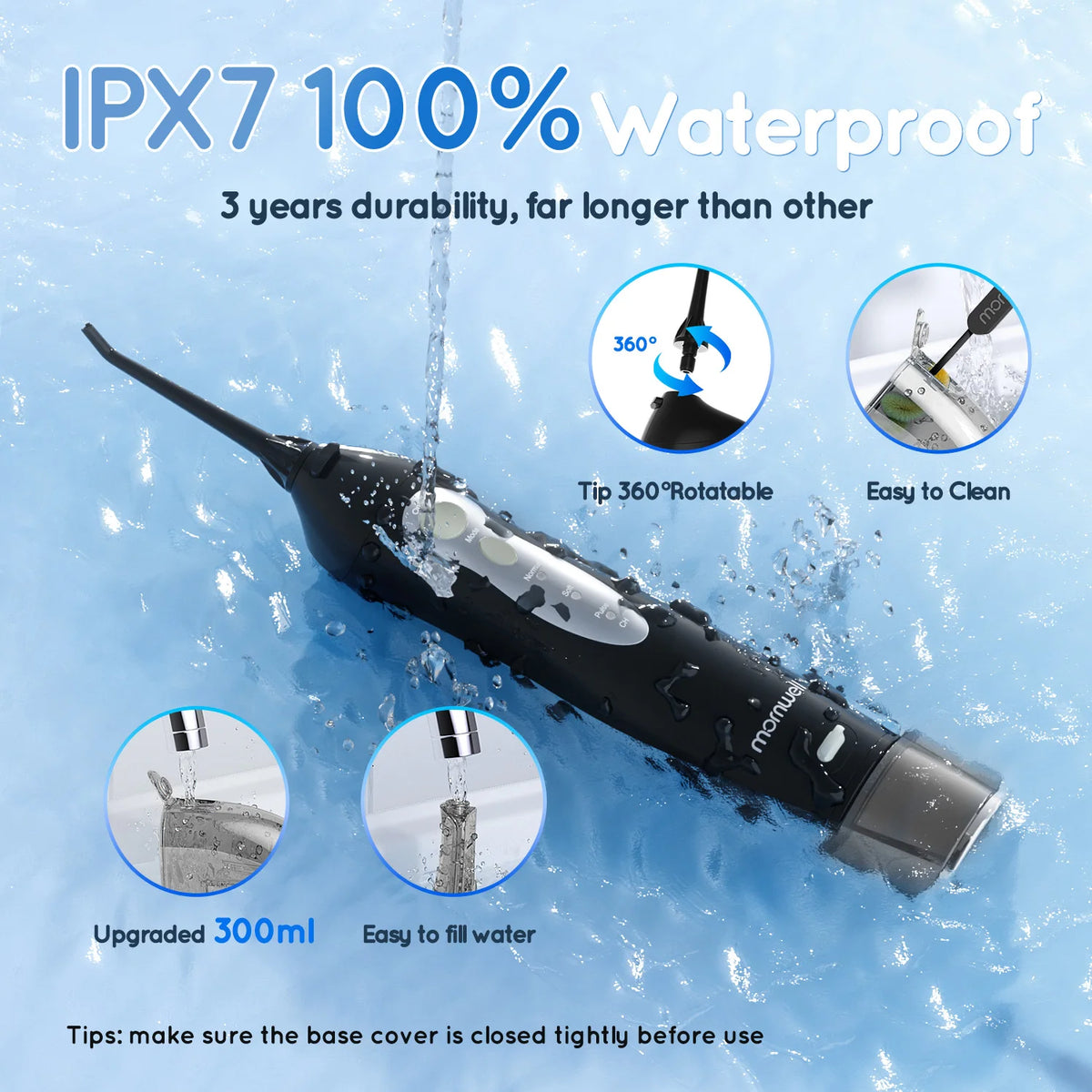 Portable Rechargeable Oral Water Flosser with 3 Cleaning Modes