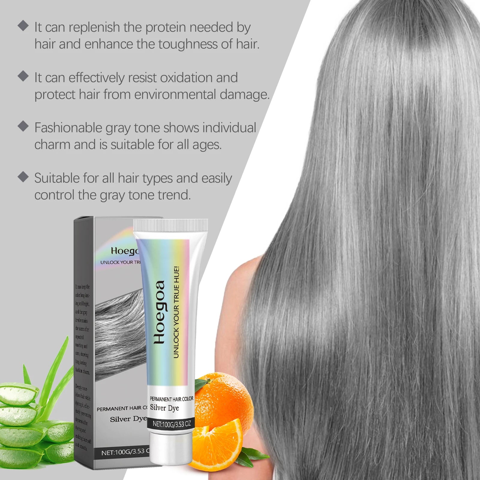 Permanent Silver Gray Hair Coloring Cream - 15