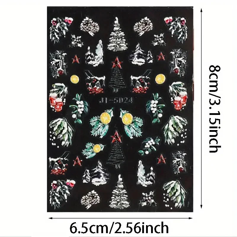5D Embossed Christmas Nail Art Stickers - 5