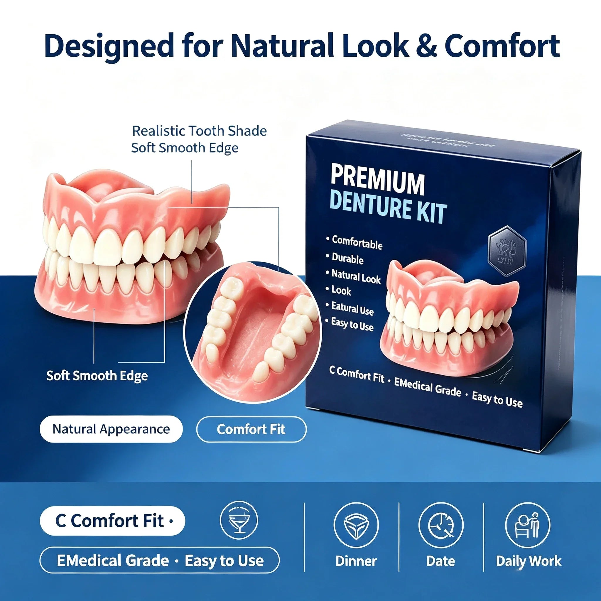 Custom Fit Moldable Silicone Denture Set for Instant Smile - 11