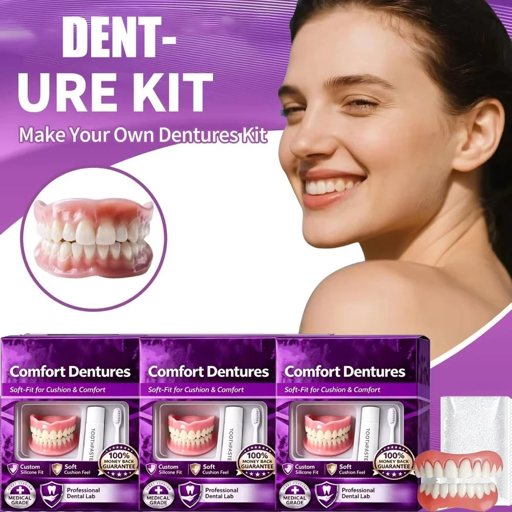 Comfort Fit Cosmetic Silicone Dentures for Upper and Lower Teeth