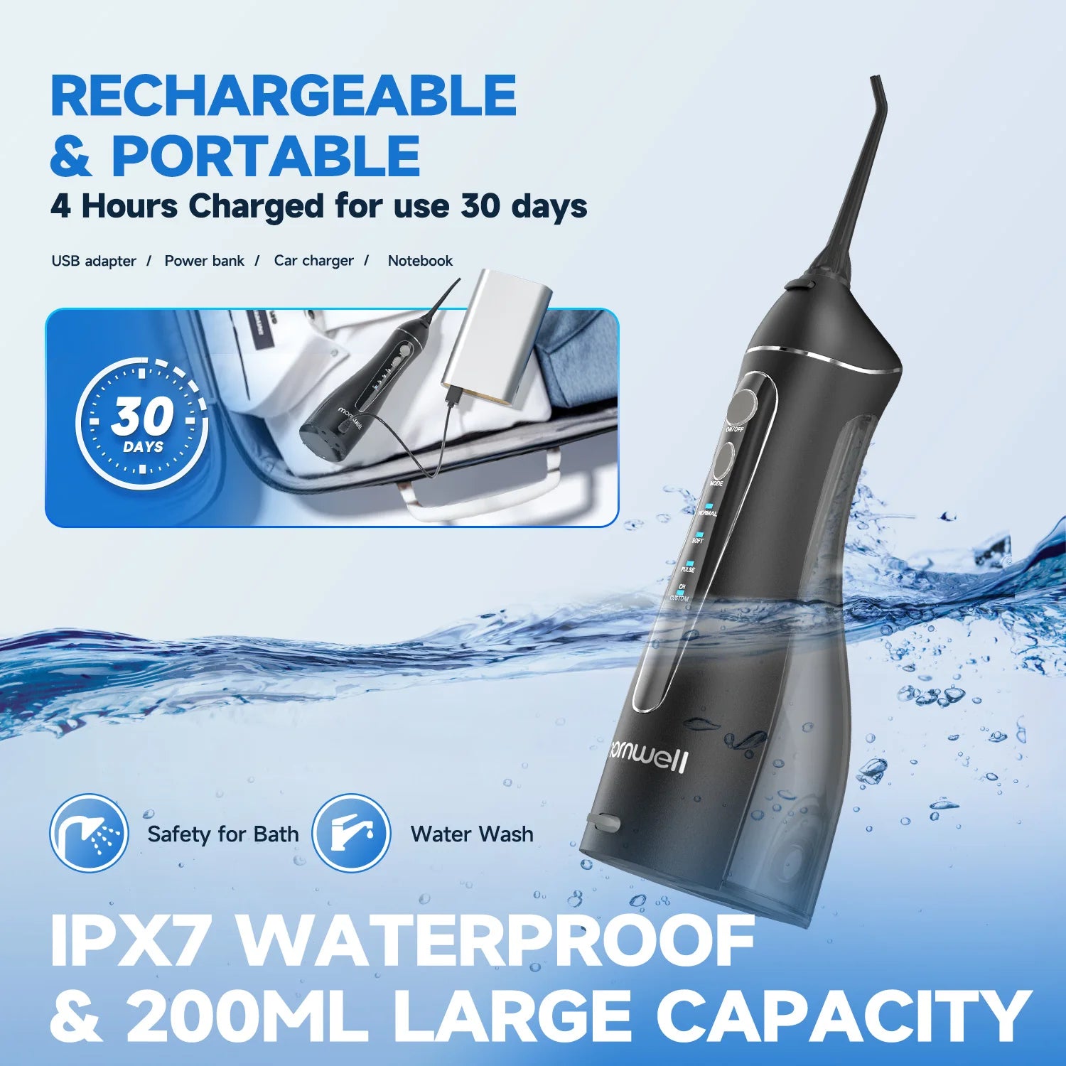 Rechargeable Cordless Water Flosser for Teeth Deep Cleaning - 6