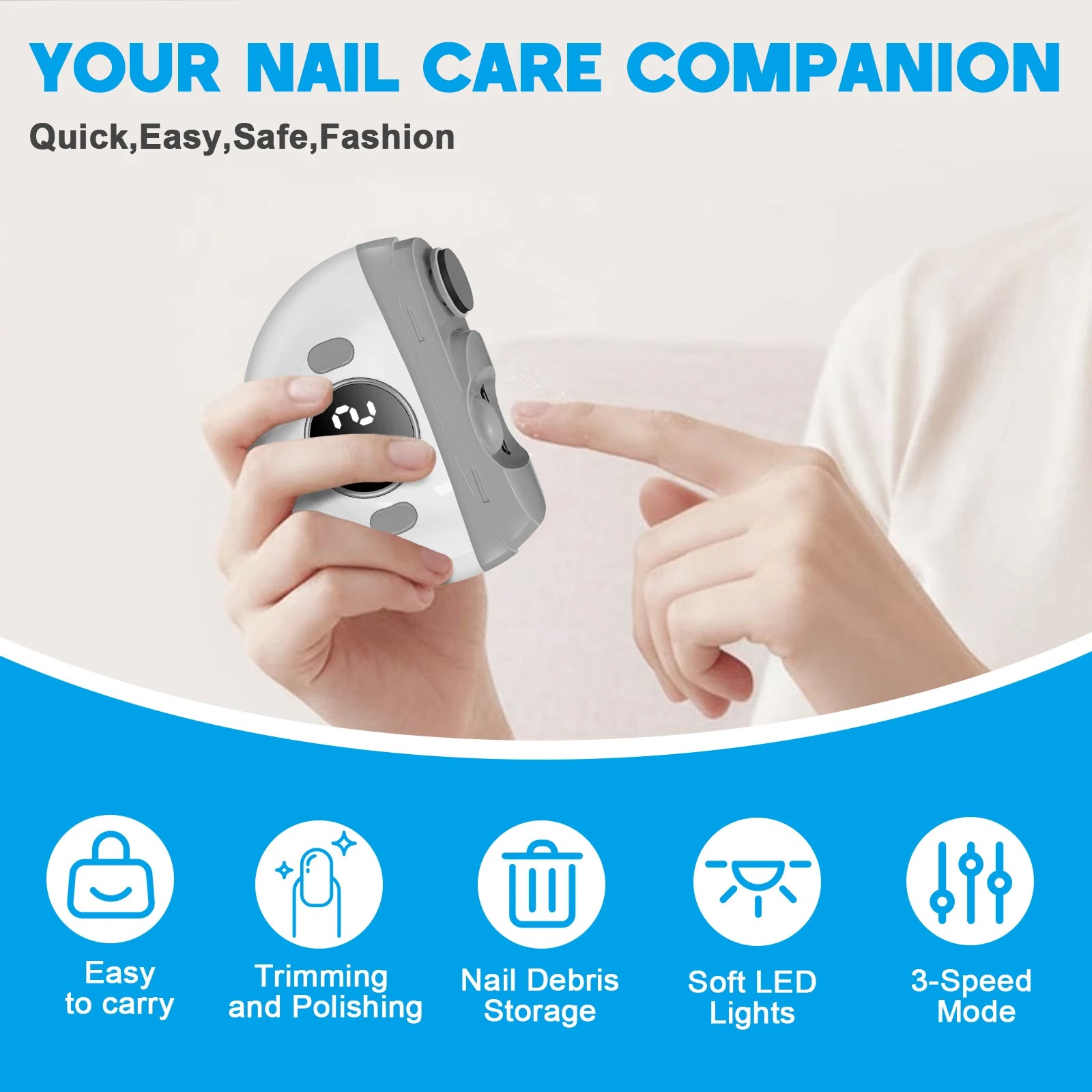 Electric Automatic Nail Clipper and Polisher with LED Light - 2