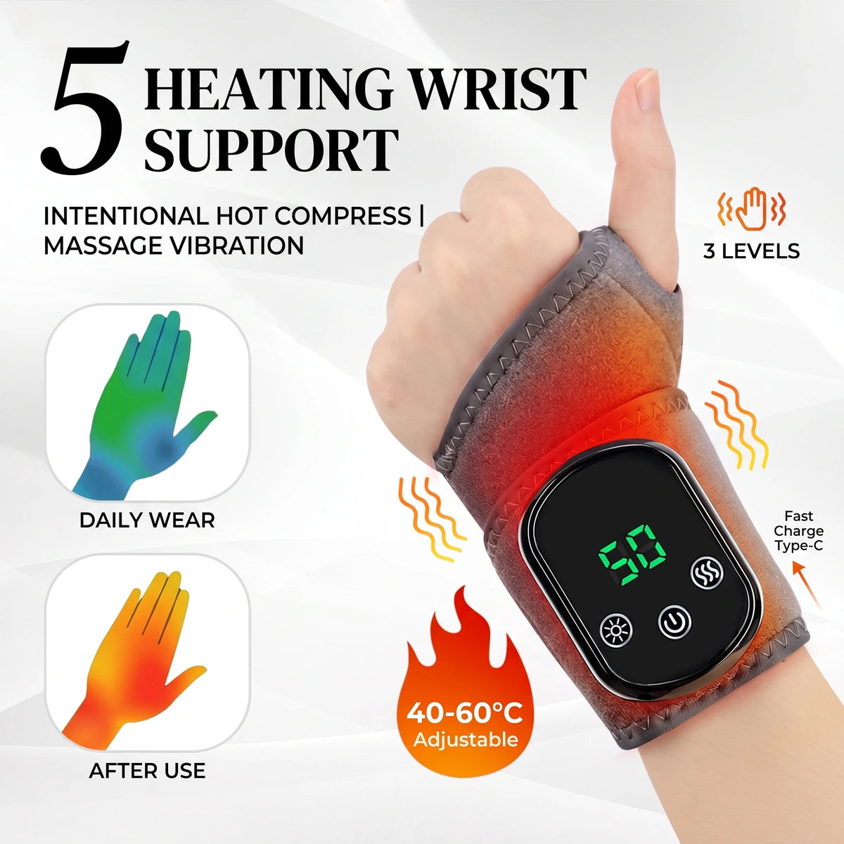Heated Wrist Massager with Vibration for Pain Relief