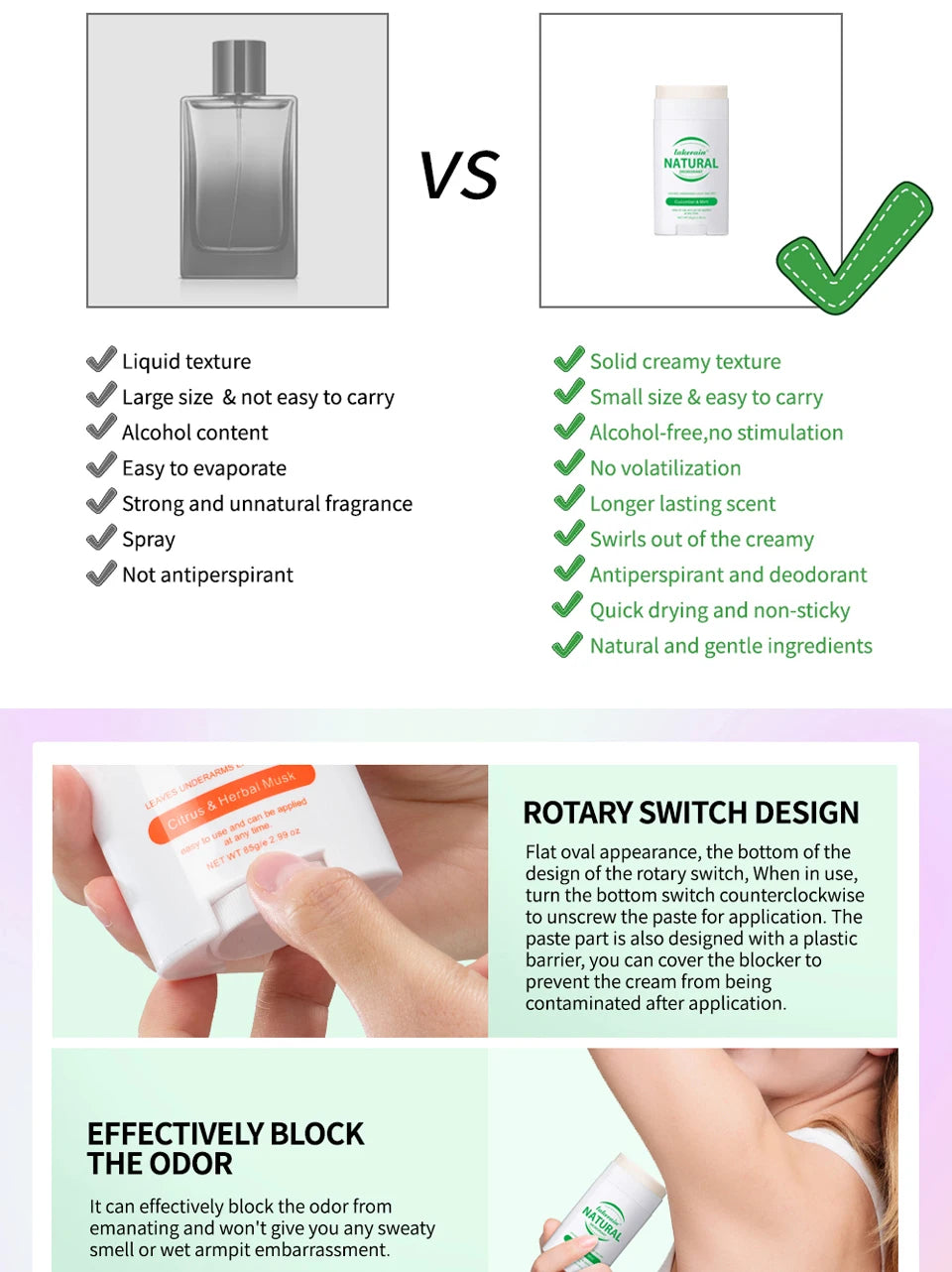 Long-Lasting Natural Solid Deodorant Stick