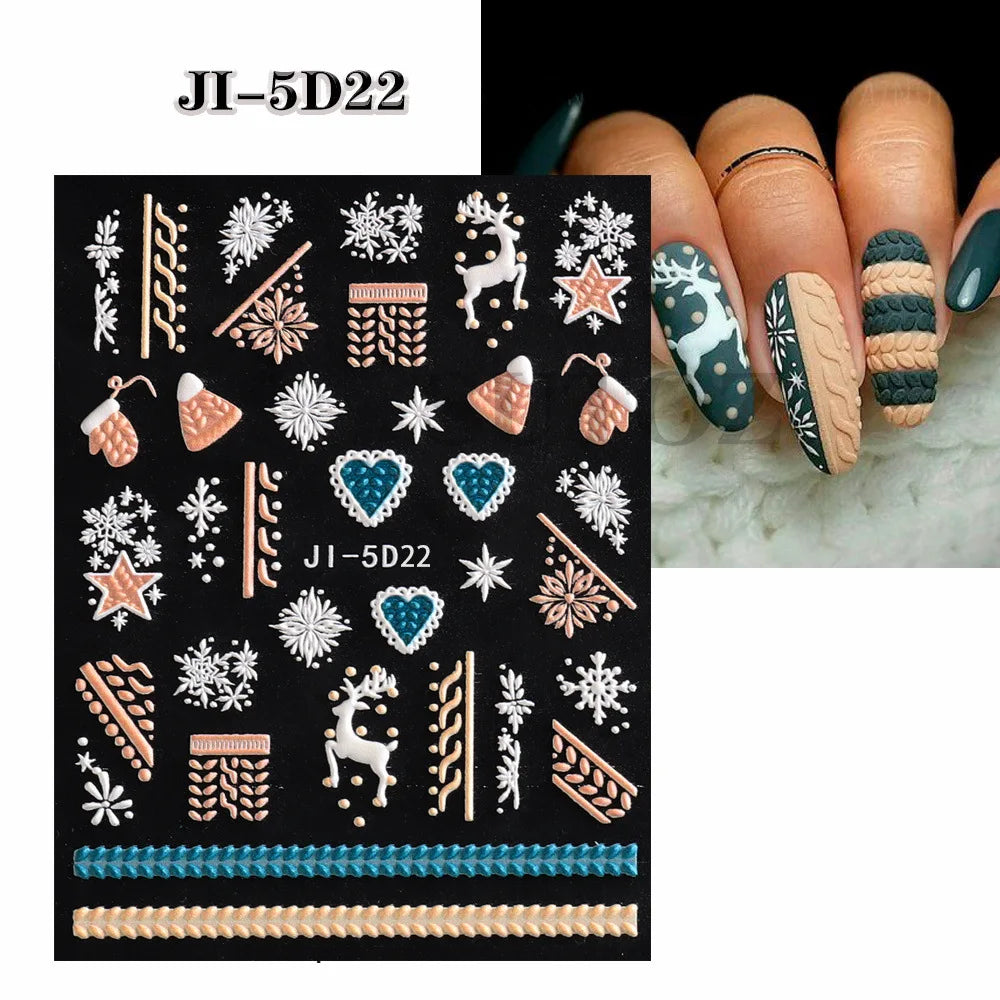 5D Embossed Christmas Nail Art Stickers