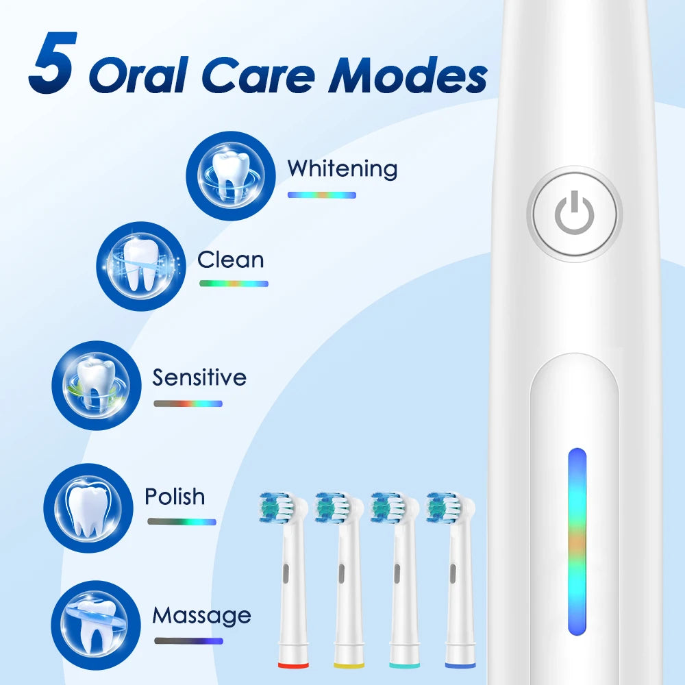 3D Rotating Electric Toothbrush for Adults with 5 Cleaning Modes