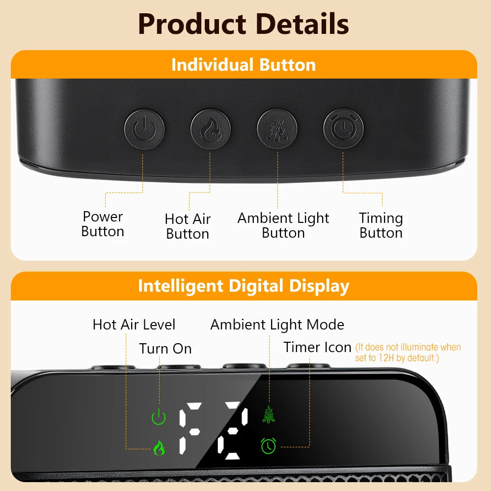 Portable PTC Ceramic Desktop Heater with Timer and Digital Display