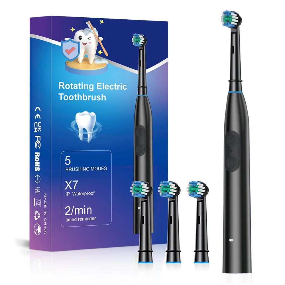 Rechargeable Rotating Electric Toothbrush with 4 Replacement Heads - 19
