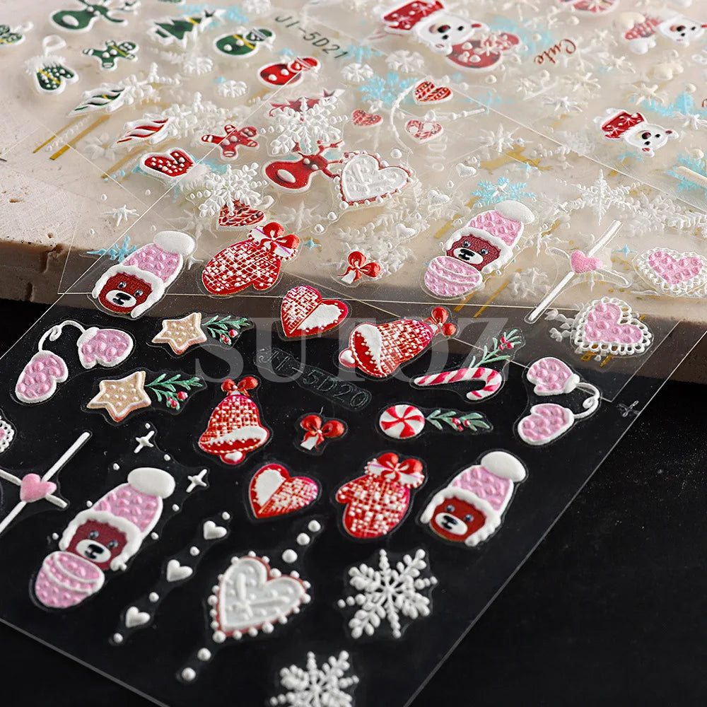 5D Embossed Christmas Nail Art Stickers