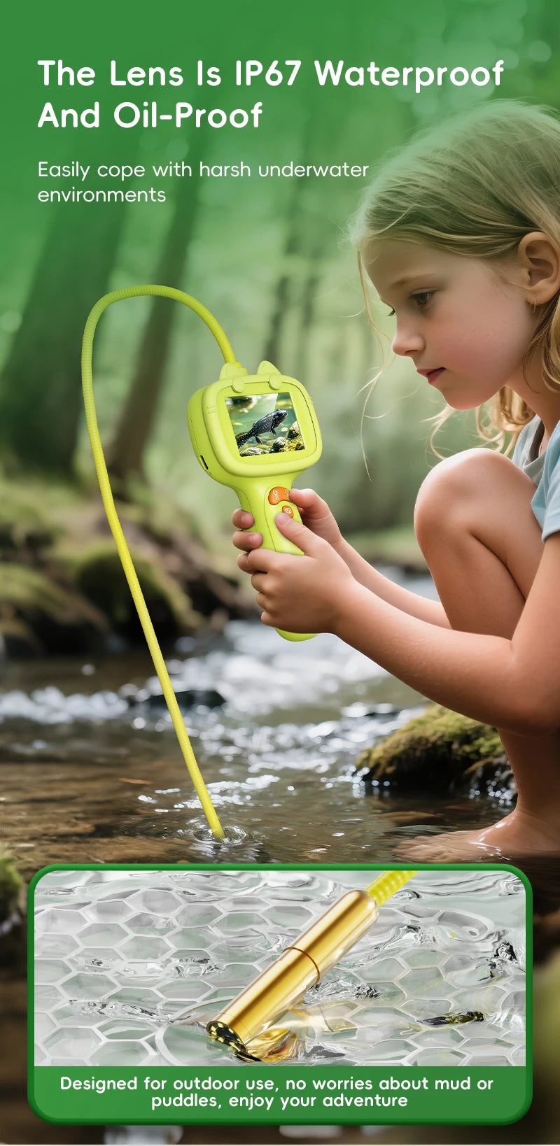 HD Digital Borescope Inspection Camera for Kids Nature Exploration