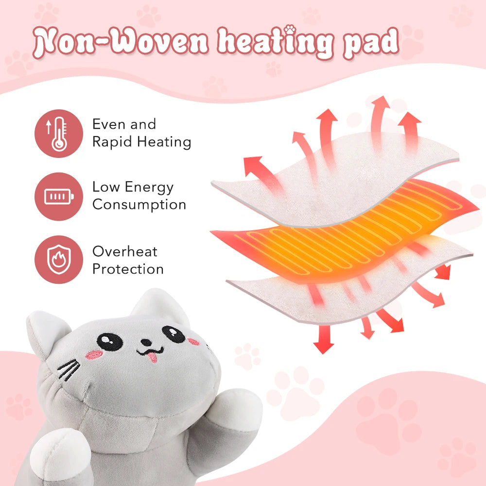 USB Heated Cat Plush Pillow for Pain Relief and Relaxation