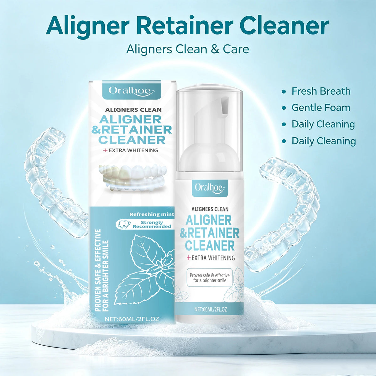 Refreshing Mint Foam Cleaner for Dental Aligners and Retainers