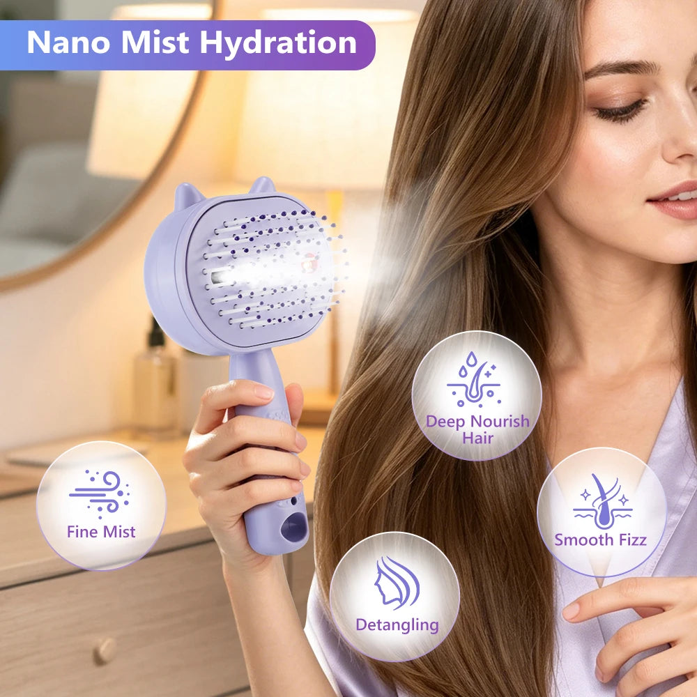 Electric Mist Spray Massage Comb for Hair Detangling and Scalp Care