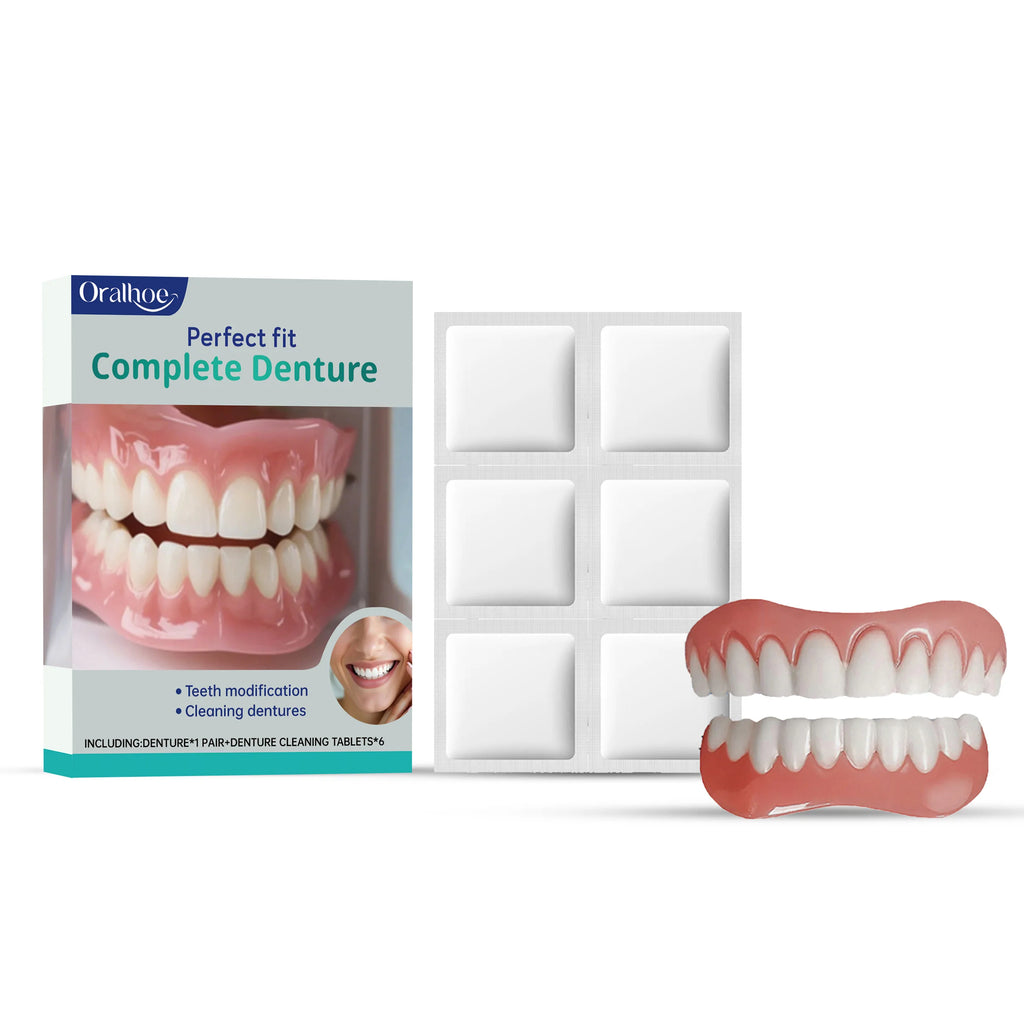 Cosmetic Denture and Cleaning Kit for Missing or Stained Teeth