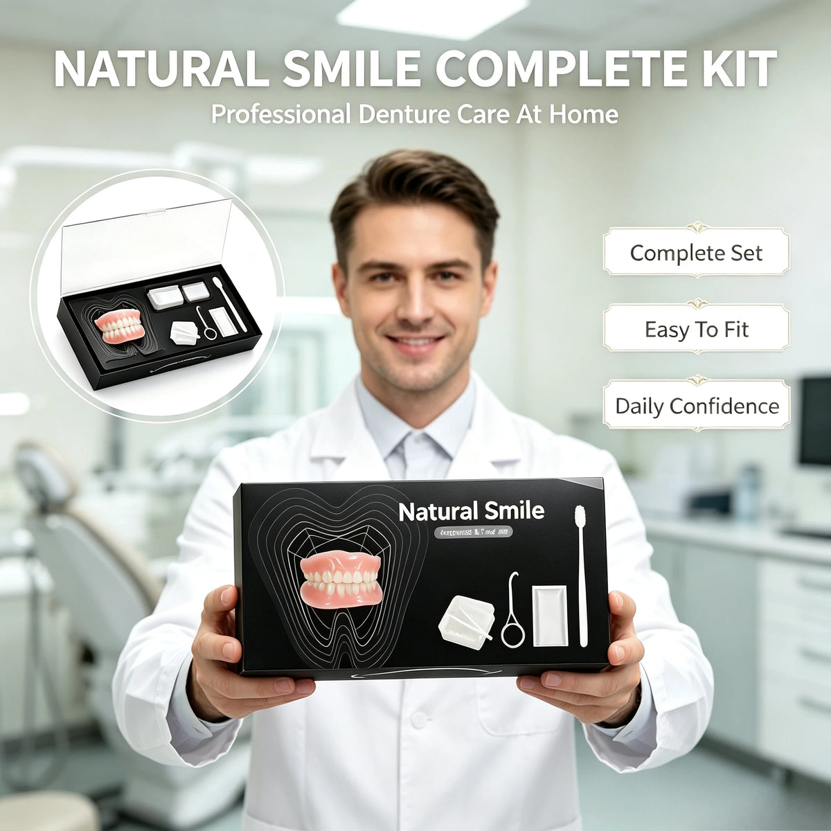 Comfort Fit Full Denture Set with Cleaning Accessories