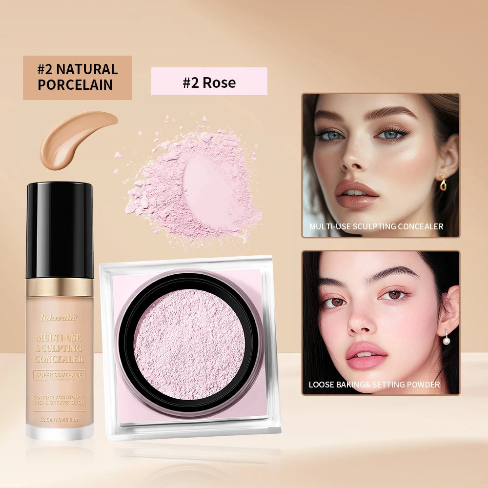 Matte Finish Concealer and Loose Setting Powder Makeup Set - 17