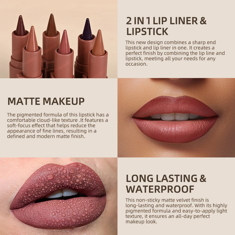 2-in-1 Waterproof Matte Lipstick and Lip Liner Crayon