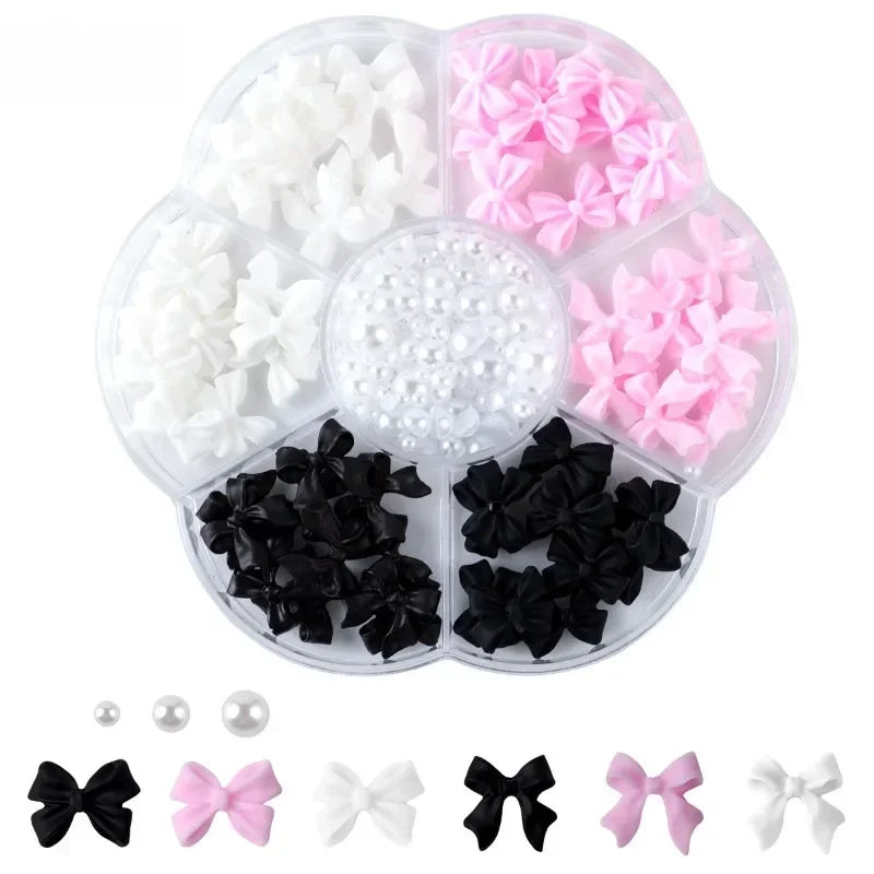 3D Mixed Nail Art Decoration Set with Bows, Flowers, and Pearls - 6