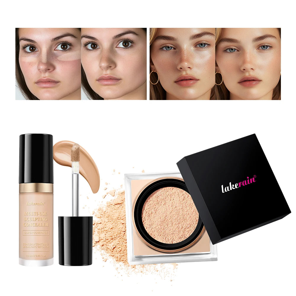 Matte Finish Concealer and Loose Setting Powder Makeup Set