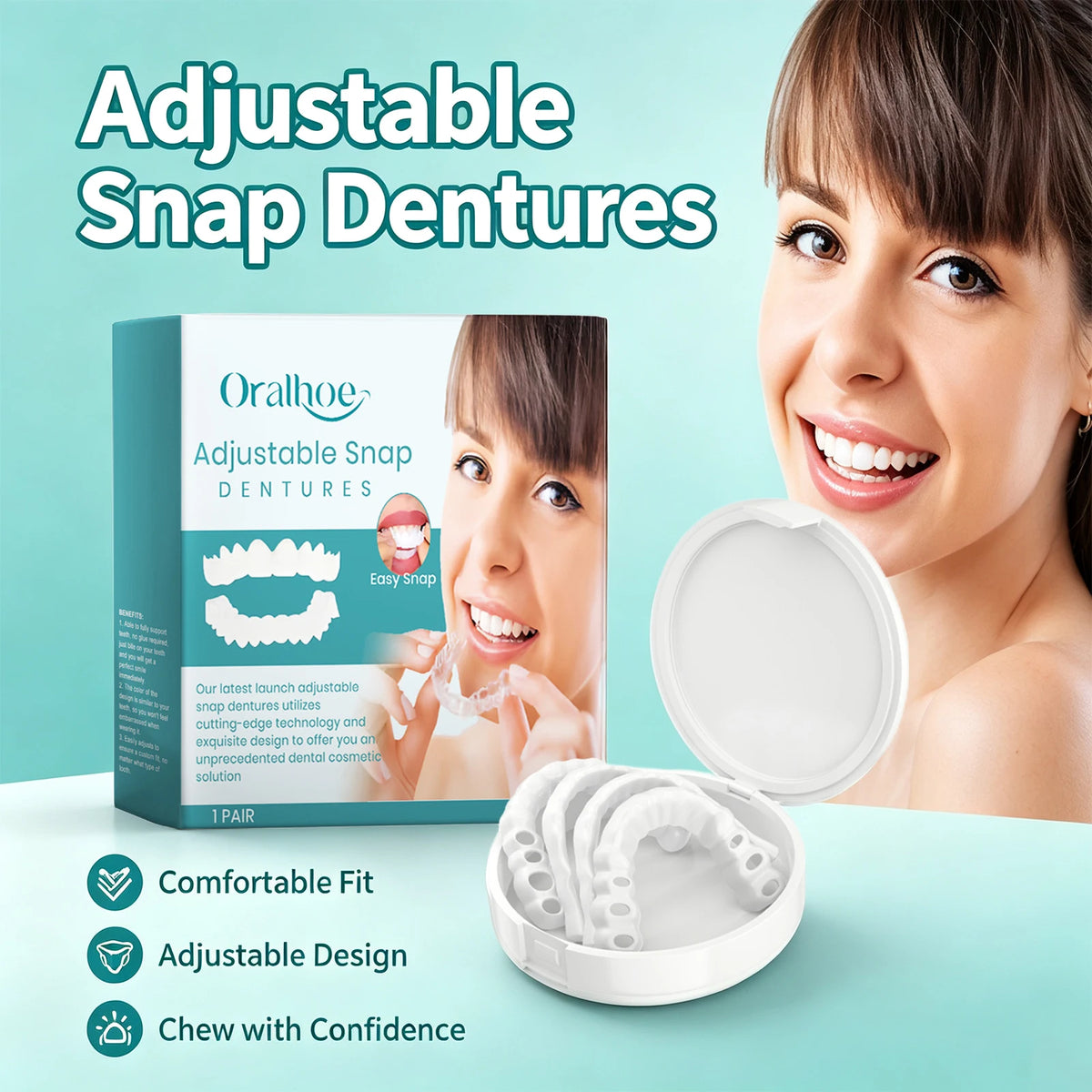 Adjustable Snap-On Dentures for Missing Teeth Repair