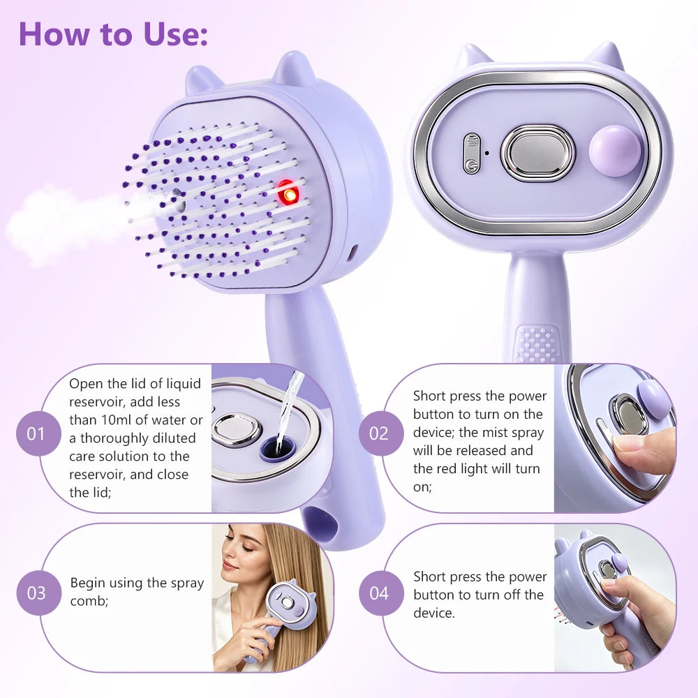 Electric Mist Spray Massage Comb for Hair Detangling and Scalp Care