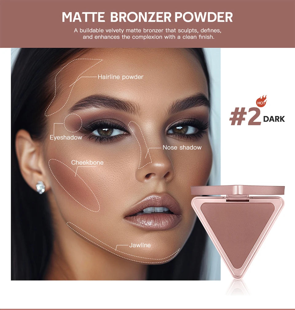 Matte Bronzer Powder for Long-Lasting Waterproof Face Contouring - 9