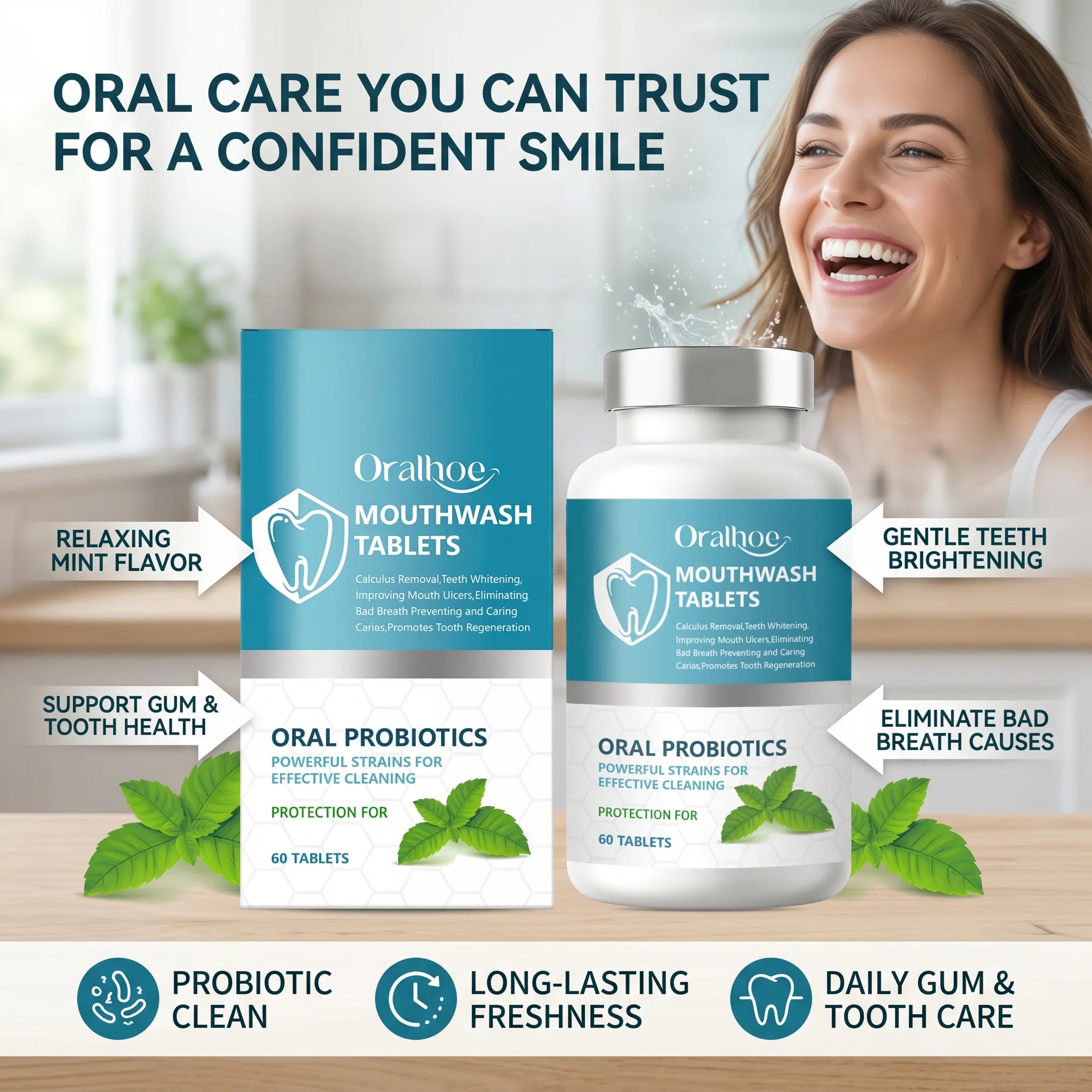Refreshing Teeth Whitening & Probiotic Mouthwash Tablets - 2