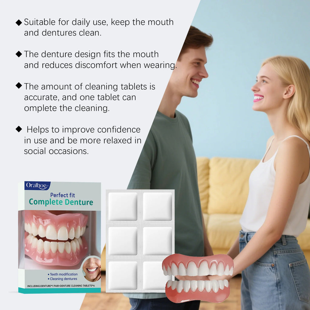 Cosmetic Denture and Cleaning Kit for Missing or Stained Teeth