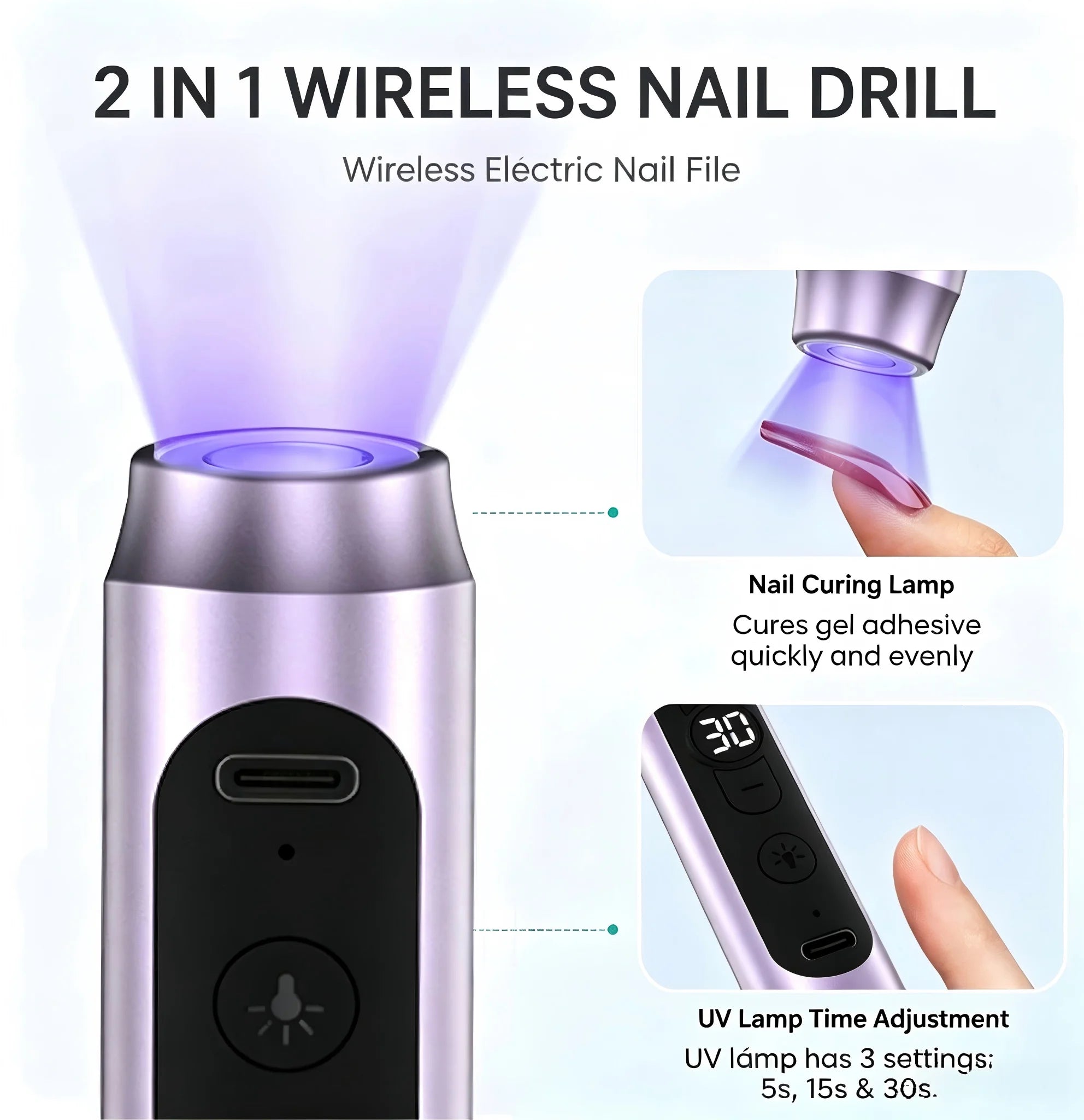 Professional Cordless Electric Nail Drill and UV Lamp Kit - 3