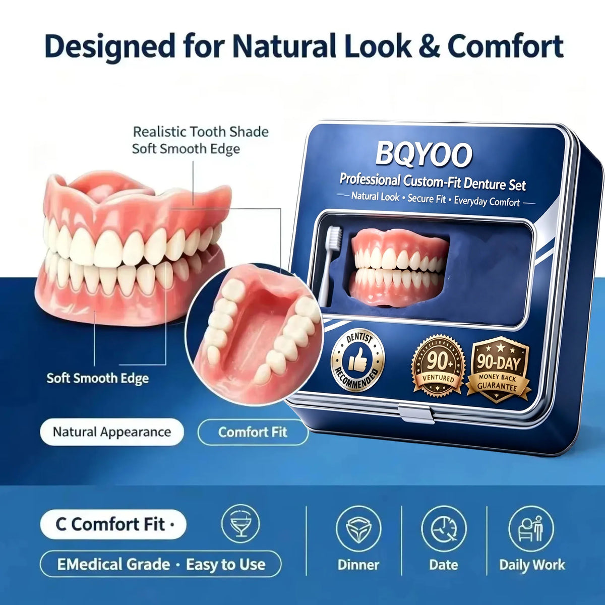 Moldable Silicone Denture Set for Instant Natural Smile
