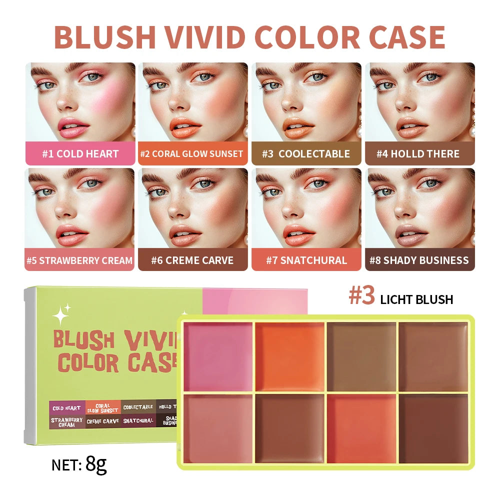 8-Color Cream Blush and Contour Palette for Natural Makeup Looks