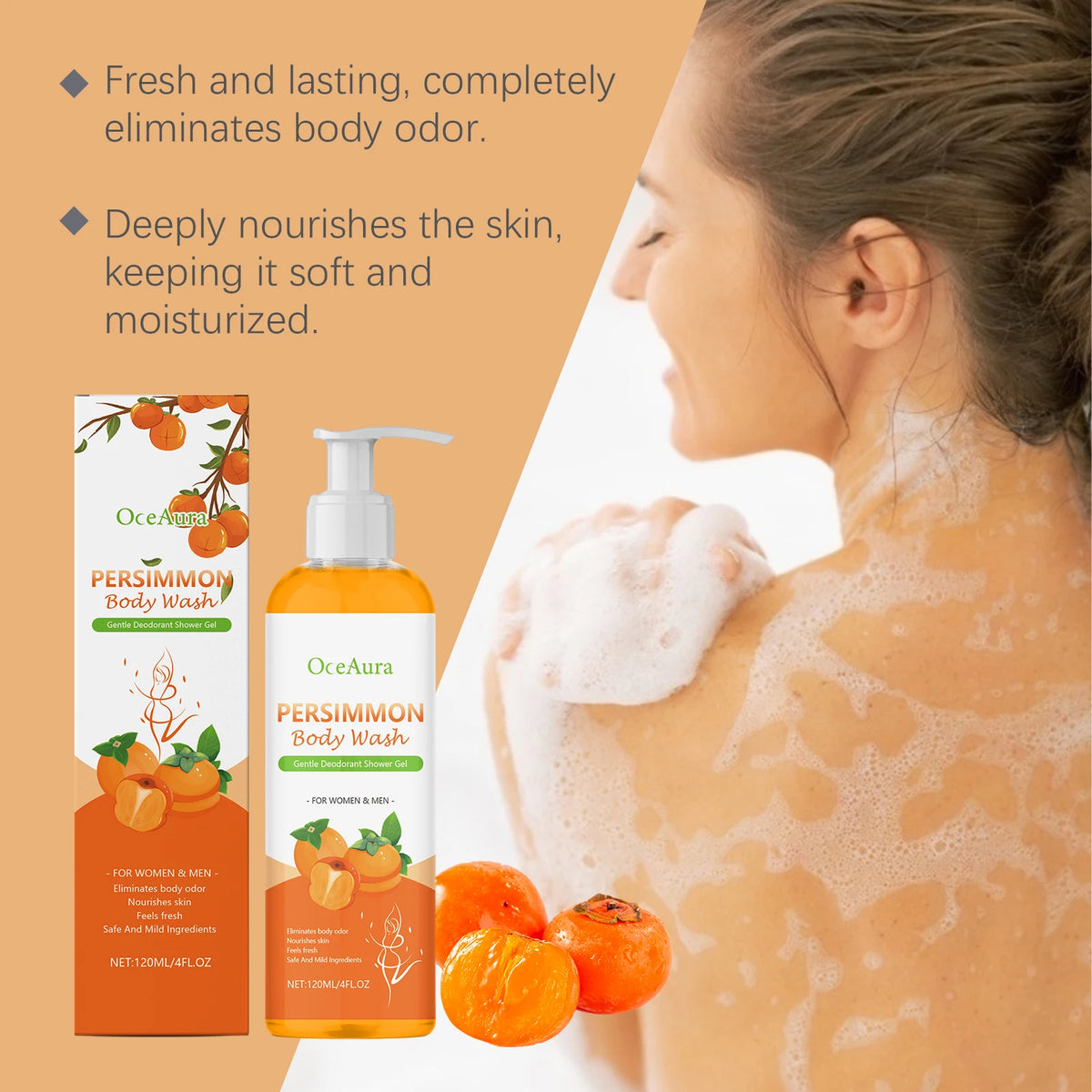 Persimmon Exfoliating Body Wash and Odor Neutralizing Shower Gel
